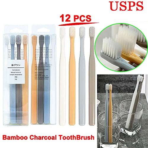 12 ADET Buğday Samanı Bambu Kömür Bambu Diş Fırçaları Renkli Yumuşak Kıllar ile Çevre Dostu Biyobozunur Organik Doğal Ahşap Diş