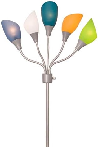 Turuncu Gooseneck Zemin Lambası, 5-Lights Okuma ışık Modern Ayakta Lamba Ark Tarzı Akülü Shades Çağdaş Yatak Odası için, Metal