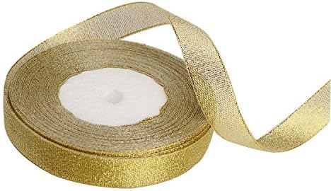 Feyarl Glitter Metalik Altın Şerit 5/8-inç Geniş Sparkly Kumaş Şerit Hediye Crafters Dikiş Şerit Düğün Parti Brithday Wrap Kart