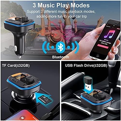 Bluetooth FM Verici için Araba-Tensun Bluetooth Araç Adaptörü PD20W + QC3. 0 Çakmak Bluetooth 5.0 Radyo Alıcısı Müzik Çalar Araç