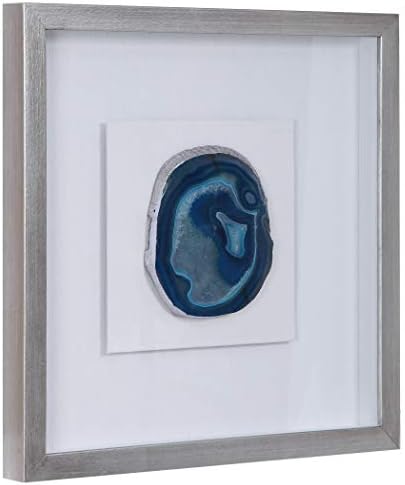 BENİM HAVALI EV Luxe Mavi Doğal Akik Taş Dilim Gölge Kutusu Duvar Sanatı Beyaz Gümüş Çerçeve