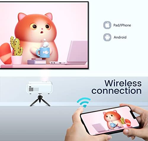 Mini Projektör 2021 Yükseltilmiş WiFi Video Projektörü, Senkronize Akıllı Telefon Ekranlı Film Projektörü, 1080P Destekli TV