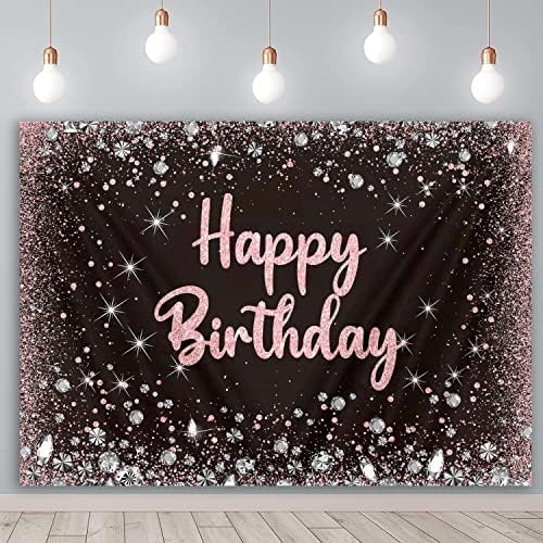 GYA Siyah Pembe Glitter Arka Plan Gül Altın Doğum Günü Backdrop Kızlar Kadınlar için Mutlu Doğum Günü Blink Duvar Dekorasyon