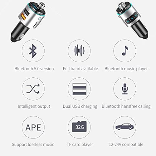 ILOKEY Bluetooth FM Verici için Araba, 7 Renk LED Aydınlatmalı Bluetooth Araç Adaptörü ile QC3. 0 Şarj, destek Siri Google Yardımcısı,