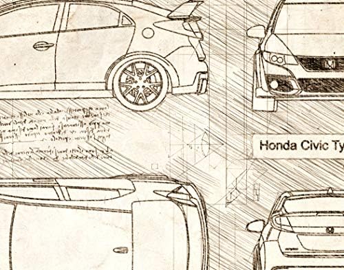 DolanPaperCo 632 Honda Civic Type R FK2 (2015-17) Sanat Baskısı, da Vinci Kroki-Çerçevesiz-Çoklu Boyut / Renk Seçenekleri (11x14,