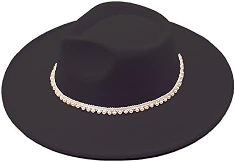 Qkrlamx fötr şapkalar Kadınlar ıçin Geniş Ağız Keçe Fötr Panama Şapka Inci Bandı ıle Klasik Yün Fötr şapka Fötr Şapka