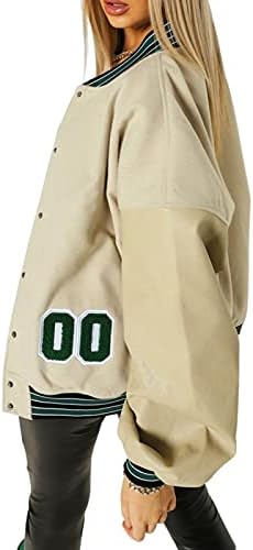 Kadın Boy Casual Varsity Ceketler Vintage Mektubu Baskı Bombacı Ceket Kentsel Boyfriend Baggy Beyzbol Ceket