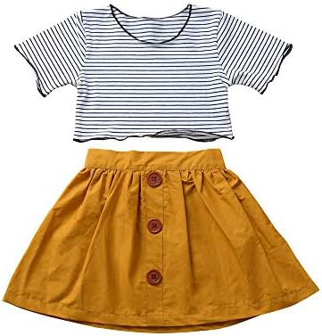 Toddler Bebek Kız Etek Seti Çizgili Kısa Kollu Kısa Gömlek Katı Düğmeler Etek Çocuk Giysileri Kıyafetler Yaz