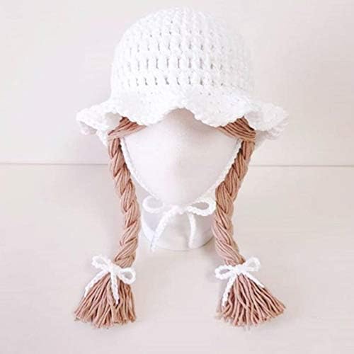 loınhgeo Moda Kız Örgülü Peruk Çene Kayışı Örme Kap Kova Şapka Düz Renk ısıtıcı Kaput Kap Bebek Şapka Fotoğraf Prop Hediye