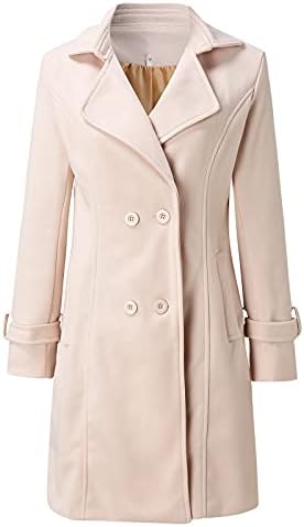 Hemlock kadın kruvaze bezelye ceket yaka orta uzun trençkot yün palto düz renk rüzgarlık
