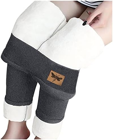 ManRıver Kış Sıcak Pantolon Kadınlar ıçin-Yusufçuk Baskı Aplike Yüksek Bel Polar Astarlı Atletik Tayt Pantolon (Gri, M)
