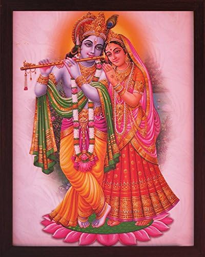 El Sanatları Mağazası Lord Krishna Radha ile Flüt Çalıyor, Çerçeveli Dekoratif bir Dini Poster