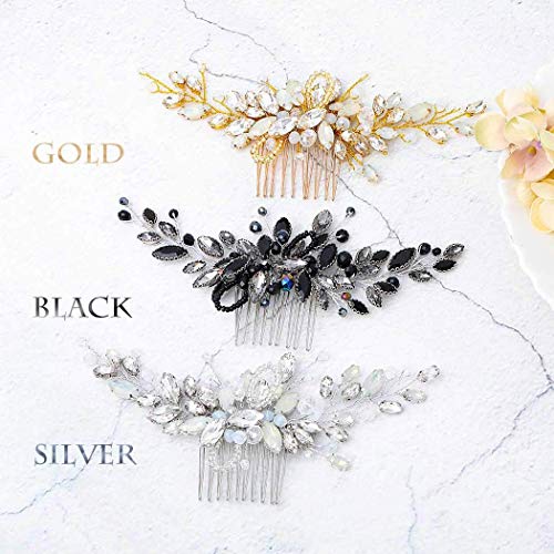 Unicra Gelin Düğün Saç Combs Gümüş Narin Opal Kristal Gelin Headpieces Saç Aksesuarları Kadınlar ve Kızlar için (Gümüş)