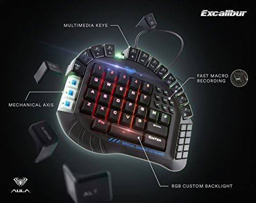 Beastron Aula Excalibur Tek Elle Mekanik Oyun Klavyesi, Mavi Anahtarlar, Yazılım Özelleştirilebilir RGB Arkadan Aydınlatmalı