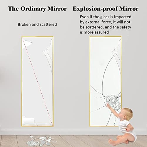 Ayakta Tutuculu LFT HUİMEİ2Y Tam Boy Zemin Aynası, 65 x22 Altın Alüminyum Gövde Aynası, Dikdörtgen Ayna, Asılı Ayna, Yatak Odası