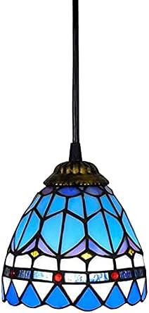 YXSweet Tiffany Tarzı Mutfak Ada kolye lamba, 1 ışık Akdeniz mavi Vitray abajur tavan asılı aydınlatma armatürü Koridor Yatak