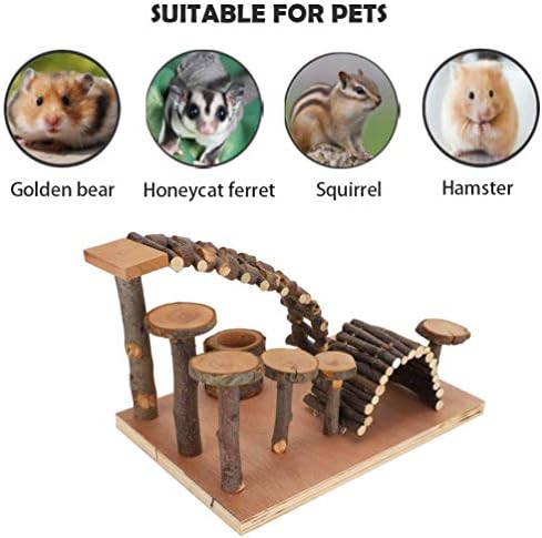 ELEpure Hamster Ahşap Oyun Alanı ile Platformu / Köprü / Besleyici / Merdiven, Pet Doğal Hideout ve Tırmanma Çiğneme Oyuncaklar