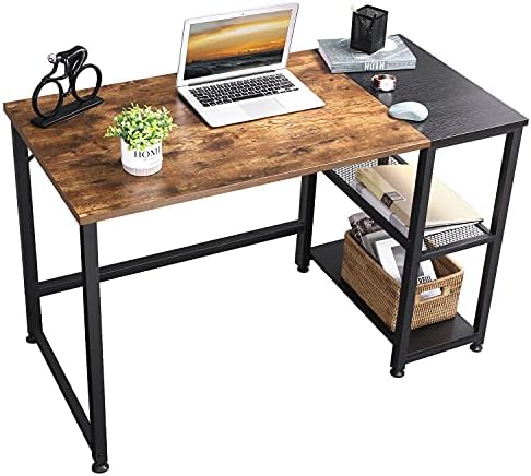 BEWISHOME Bilgisayar Masası Ev Ofis ıçin Yüksekliği Ayarlanabilir Depolama Raf ıle 47 Inç Çalışma Masası Yazı Masası Rustik Kahverengi
