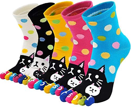 Kadın Ayak Çorap Sevimli Kedi Köpek Ayak Bileği Çorap Pamuk Atletik Koşu Beş Parmak Çorap Kızlar için (5 Pairs)