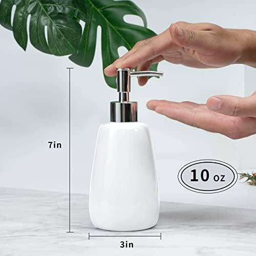 TOOZFO Beyaz El Sabunluk Seramik Şişeler ile Zarif Pompa Üst Banyo Boş Şampuan Şişeleri 10 oz / 300 ml
