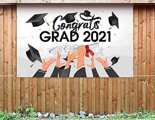 Tebrikler Grad 2021 Afiş-Mezuniyet Afiş Zemin Süslemeleri - Siyah & Beyaz, Gri-Lisansüstü Parti Malzemeleri için Açık, Yard İşareti