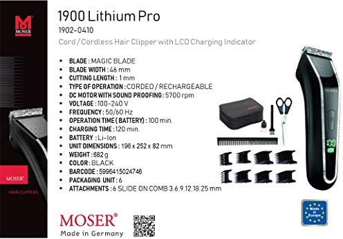 Moser 1902 Lityum Profesyonel Saç Kesme Makinesi LCD Şarj göstergesi