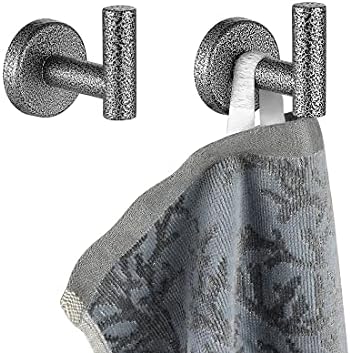 JQK Siyah Gümüş Banyo havlu kancası, ceket Bornoz elbise askısı Banyo Mutfak Garaj Duvara Monte (2 Paket), 304 Paslanmaz Çelik,