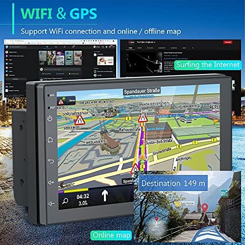 Bluetooth ile Android Çift Din Araba Stereo, Rimoody GPS Navigasyon ile 7 İnç Dokunmatik Ekran Araba Radyo FM Radyo WiFi Ayna
