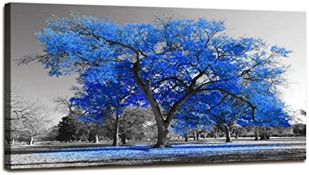 Duvar Sanatı Boyama Çağdaş Mavi Ağaç Siyah ve Beyaz Tarzı Güz Manzara Resim Modern Giclee Gerilmiş ve Çerçeveli Yapıt (24 inç