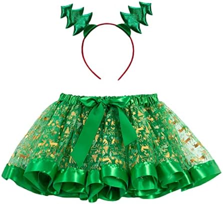 Toddler Bebek Kız Noel Prenses Etek Katmanlı Tül Tutu Etek Elk Kafa Bandı Doğum Günü Partisi Dans Elbise