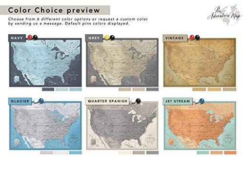 Tuval üzerine ABD Duvar Haritası Pin Kartı / İtme Pimleri ile Kişiselleştirilmiş ABD Seyahat Haritası / Seyahatlerinizi ABD Haritası