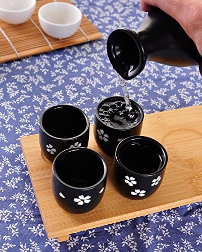 WHJY 5 adet Japon Tarzı Seramik Sake Seti, 1 Sürahi / Sürahi / Tokkuri Şişe ve 4 Sake Ochoko Bardak, Evde veya Restoranda Sıcak