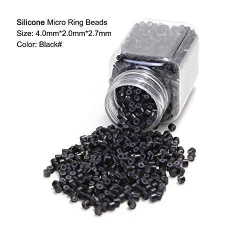 Neitsi 4mm Silikon Kaplı Mikro Yüzükler Linkler Boncuk Linkies için Ben Gümrüklü Uçlu Saç Uzantıları (500 adet, Siyah)