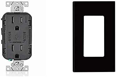Leviton T5635-E Güç Beslemeli USB Çift Tip-C (PD) 15 Amperli Duvar İçi Şarj Cihazı, 125 Volt Kurcalamaya Dayanıklı Priz, Vidasız