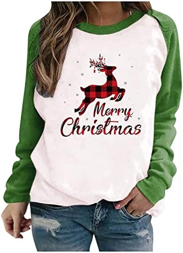 Merry Christmas Gömlek Kadınlar için Artı Boyutu Gevşek Fit Sonbahar Kış Bluzlar Kazak Uzun Kollu Crewneck Tişörtü Üst