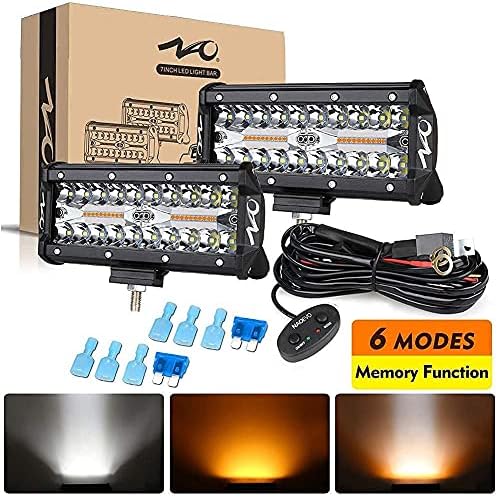LED ışık Bar 7 inç ve 5 inç, hafıza Fonksiyonu ile 6 Modları Su Geçirmez Amber Beyaz LED Bakla, 16AWG 10FT kablo demeti kiti,
