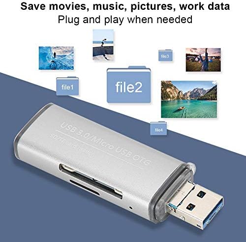 Richer-R USB 3.0 SD Kart Okuyucu, kanca Tipi Kart Okuyucu Taşınabilir USB 3.0 Hafıza Kartı Titanyum Gri Android Telefon OTG için,