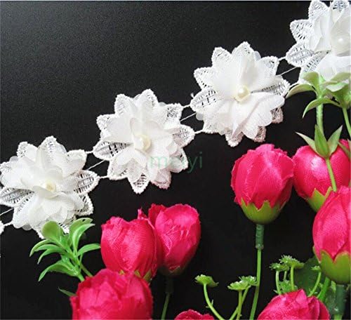 1 Yard 3D Çiçek Inci Dantel Kenar Trim Şerit 5 cm Genişlik Vintage Stil Fildişi Kenar Abartı Kumaş Işlemeli Aplike Dikiş Zanaat