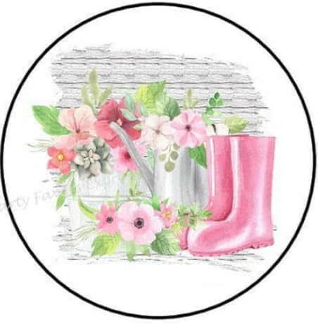 30 Pcs 1.5 İnç Rustik Pembe Rainboots ile Çiçekler Çıkartmalar-Çiçek Çıkartmalar-Pembe Rainboot Çıkartmalar Zarf Mühürler Etiketleri