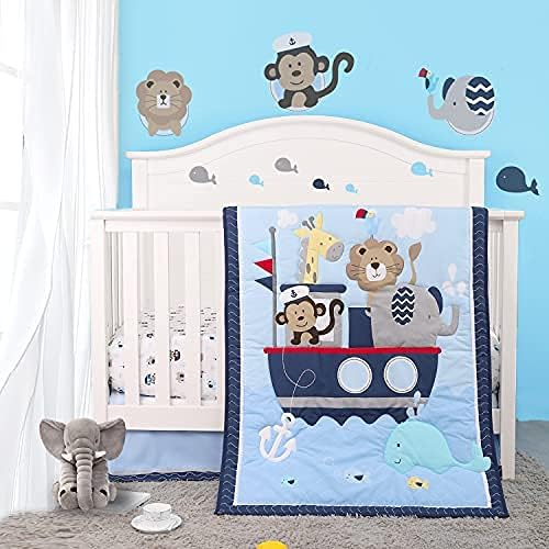 HUPO Orman Fil Beşik Yatak Setleri Bebek Erkek ve Kız için, GreyWhite Beşik Seti(UnisexNeutral Dekorasyon), 7 ADET Karyolası