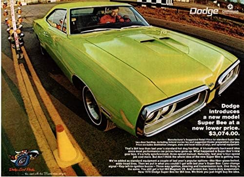 Dergi Baskı İlanı: 1970 Dodge Super Bee, 4 Namlulu 383 Magnum V-8, Kaput Kepçeleri, 3074 ABD Doları, Dodge Scat Pack.Bombus Arısı