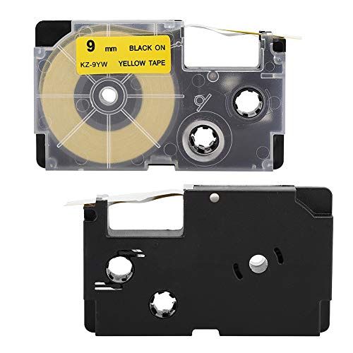 Etiket Yazıcı Bandı, 9mm Çok Amaçlı Dayanıklı Etiket Teyp Kartuşu, KL-780 KL-60 için Kolay Tanımlama(Sarı Arka Plan üzerinde