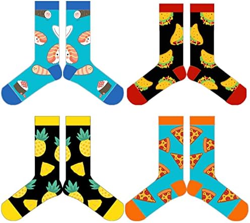 Çocuk Erkek Kız Yenilik Ekip Çorap, 4 Paket Komik Çılgın Pamuk Çorap Çocuklar için, Sevimli Gıda Karikatür Rahat Ekip Çorap,