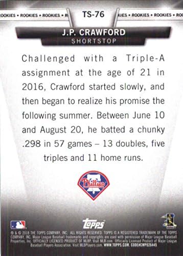 2018 Topps Selamı TS-76 JP Crawford Philadelphia Phillies Resmi MLB Beyzbol Ticaret Kartı Ham (NM veya Daha iyi) Durumda