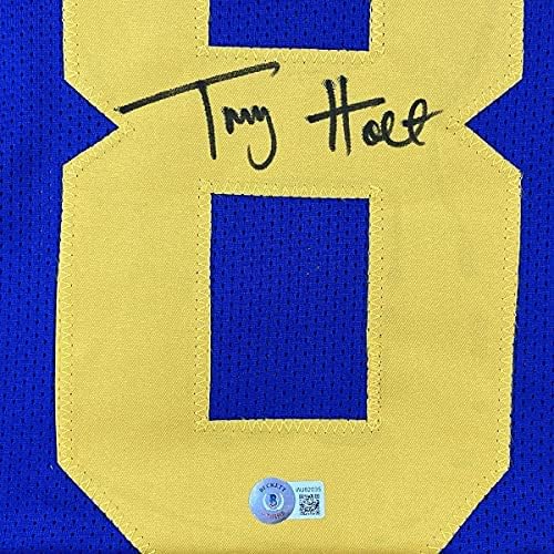 Çerçeveli İmzalı / İmzalı Torry Holt 33x42 St. Louis Retro Mavi Futbol Forması Beckett BAS COA