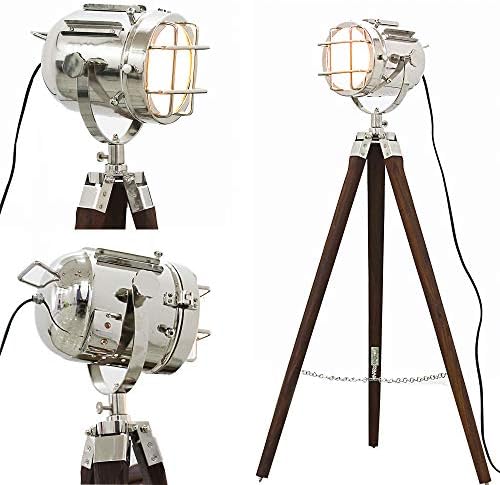 Antik Hollywood Zemin Tripod ışıldak LED Lambalar Denizcilik Deniz Spot, 42 inç, Kahverengi