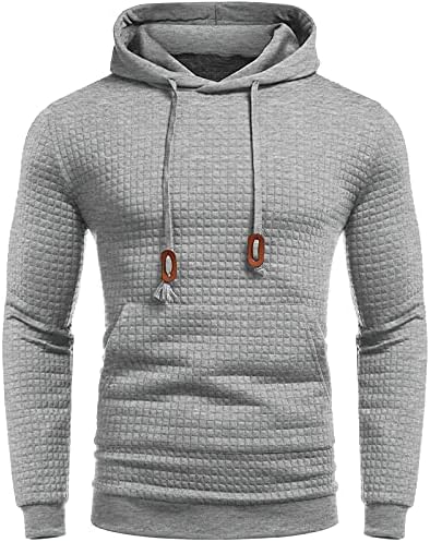 Erkek moda sonbahar ve kış ince rahat ekose kapşonlu uzun kollu ipli Sweatershirts üst bluz