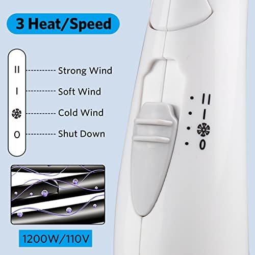 Seyahat saç kurutma makinesi 1200 W katlanır kolu hafif fön makinesi, akıllı taşınabilir 3 ısı ayarları Profesyonel kompakt saç