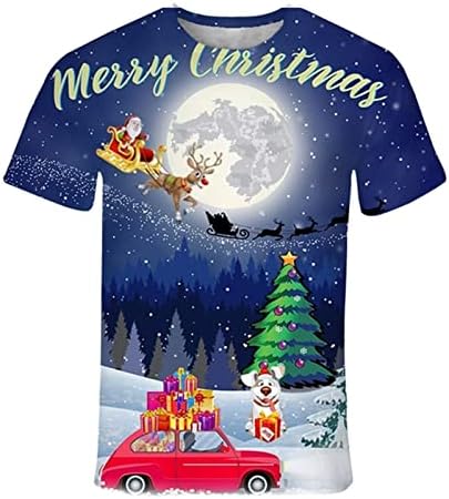 XXBR Noel Asker Kısa Kollu T-Shirt Mens için, Noel Noel Baba Baskı Crewneck Tee Tops Ev Partisi Casual Tshirt