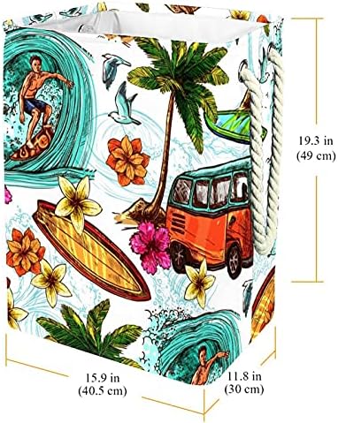 DEYYA Sörf Otobüsü Tropikal Ada Kulplu Çamaşır Sepeti Katlanabilir Çamaşır Sepeti Çıkarılabilir Braketli Dahili Astar Giyim Organizasyonu